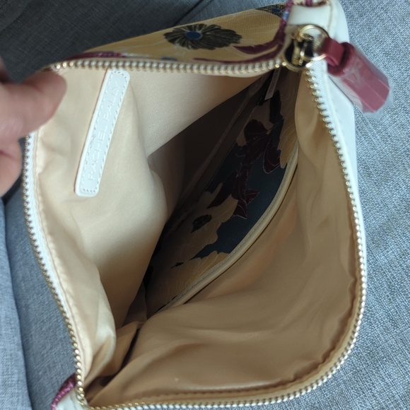 Rachel Pally Leather Trimmed Fold-over Clutch Cream Floral Pattern NWOT - Picture 7 of 14